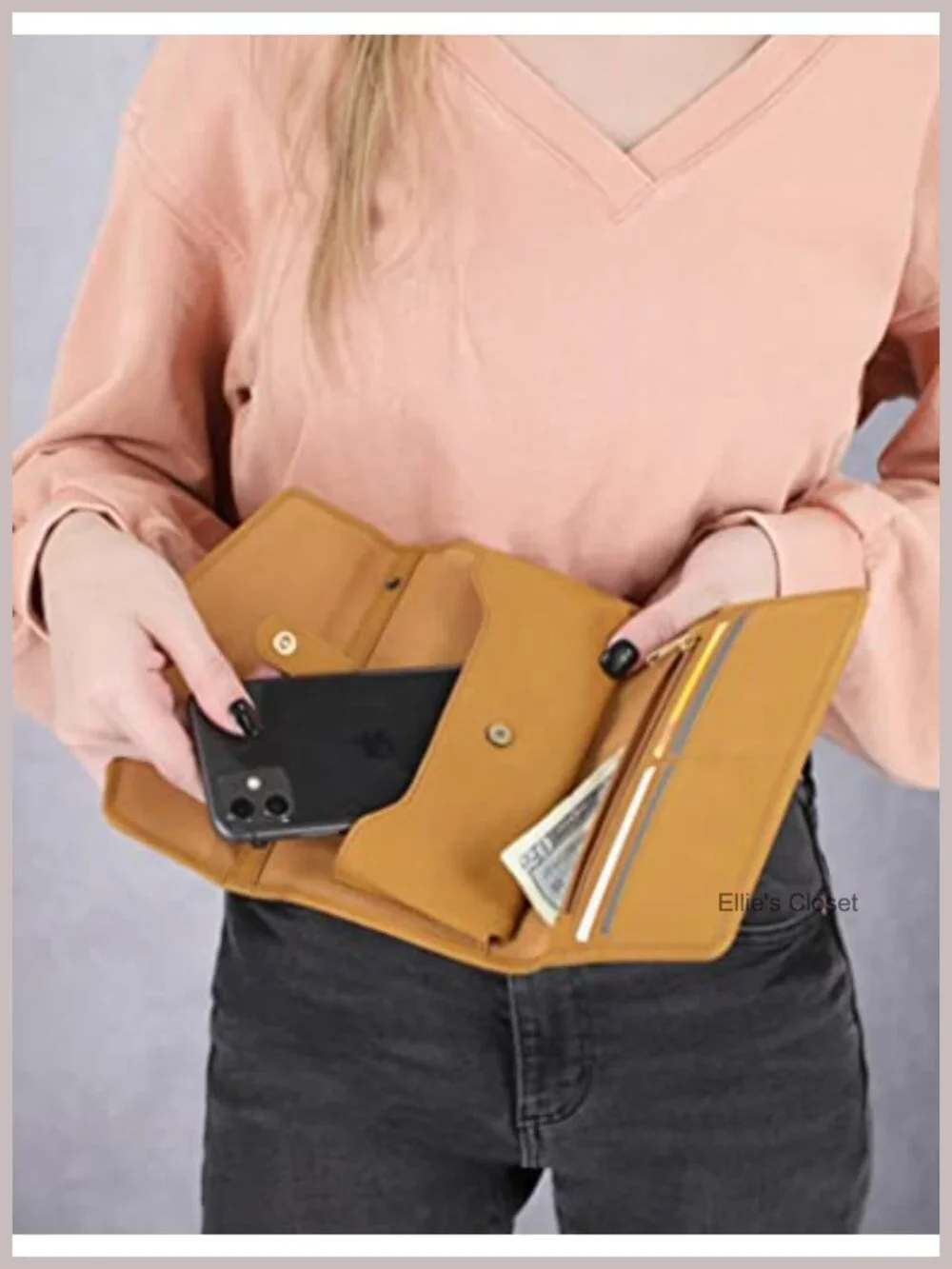 Leather RFID Crossbody Wallet Phone Bag with Detachable Strap